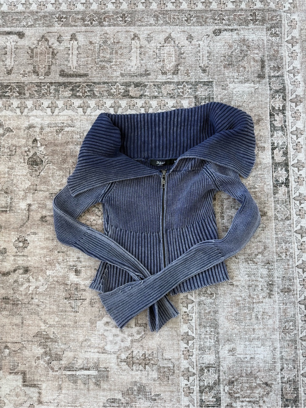 Jaded london Blue Ribbed Zip-Front Sweater Jacket
